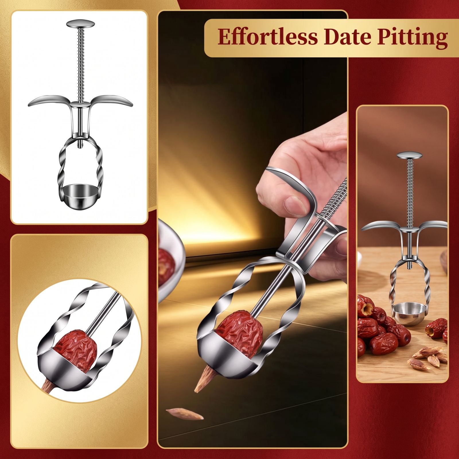 Cherry Pitter Tool - Roestvrijstalen rode dadelontpitter, jujube-zaadverwijderaar voor bakken,